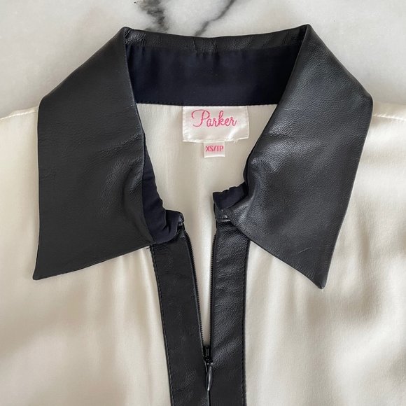 Parker Silk Blouse with Leather Collar and Trim - Picture 4 of 14